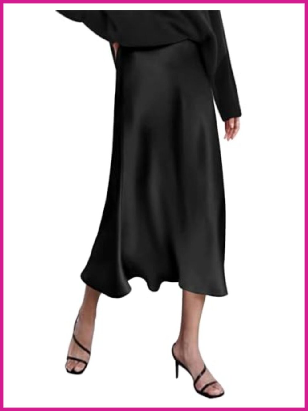 High Waisted Satin Midi Skirt Zipper Elegant Work Skirt